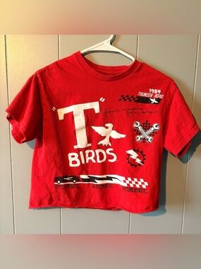 Red 'T Birds' Graphic Crop Top